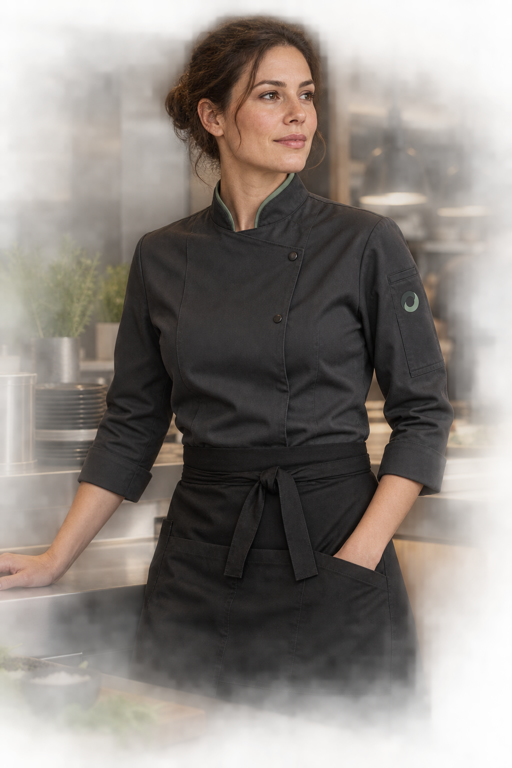CIRQA tailored chef uniform in a refined kitchen