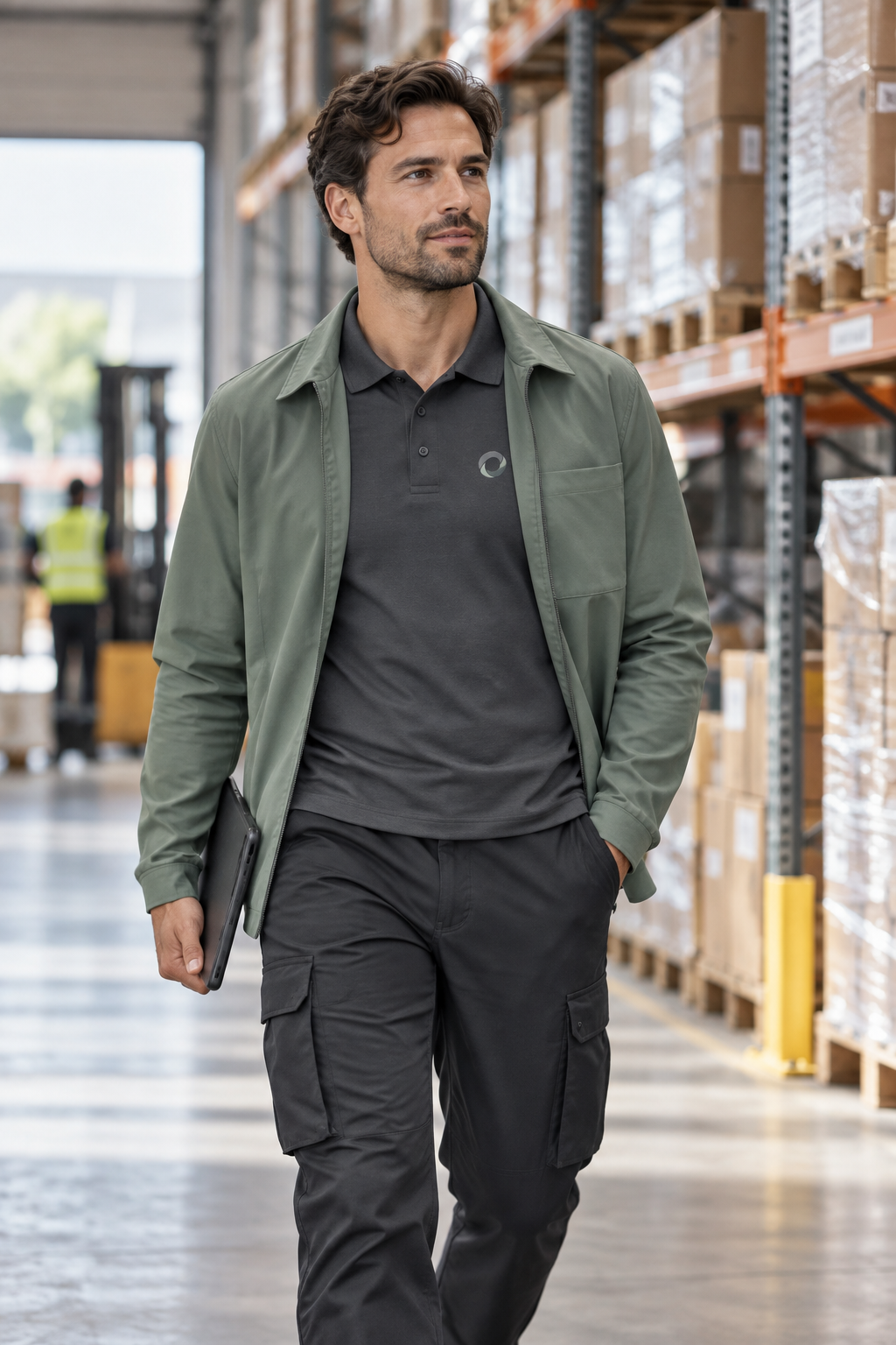 CIRQA logistics workwear in a clean warehouse